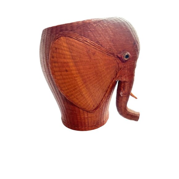 Vintage Wicker Elephant Head Planter pottery Vase 10" Tall Handwoven Brown MISS - Picture 5 of 9